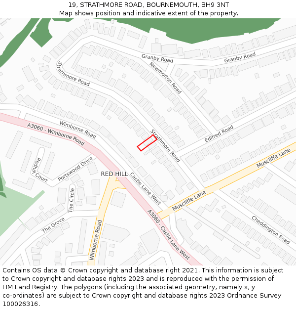 19, STRATHMORE ROAD, BOURNEMOUTH, BH9 3NT: Location map and indicative extent of plot