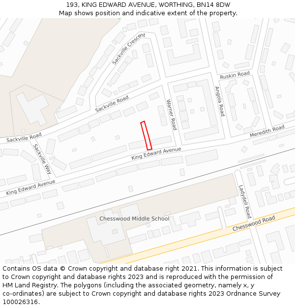 193, KING EDWARD AVENUE, WORTHING, BN14 8DW: Location map and indicative extent of plot