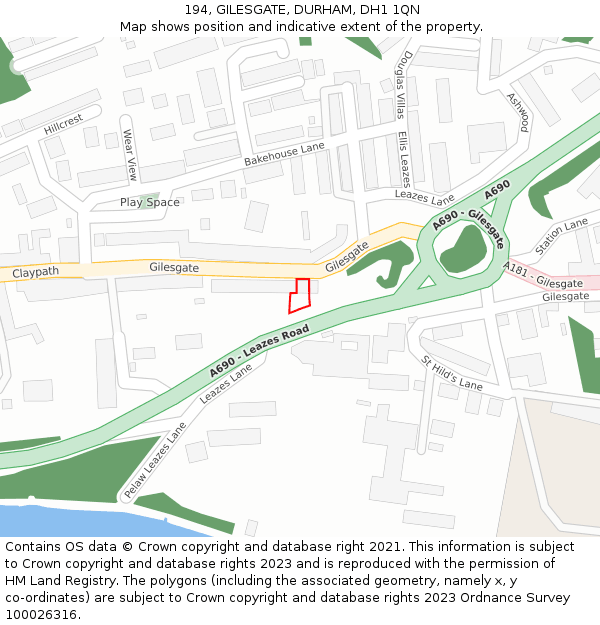 194, GILESGATE, DURHAM, DH1 1QN: Location map and indicative extent of plot