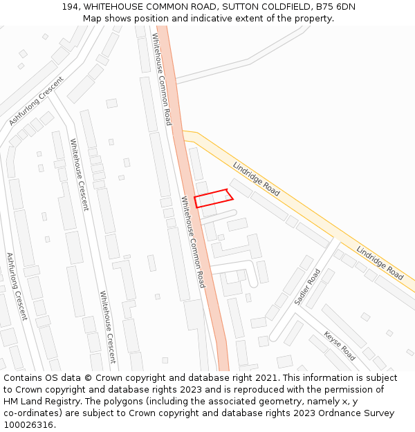 194, WHITEHOUSE COMMON ROAD, SUTTON COLDFIELD, B75 6DN: Location map and indicative extent of plot