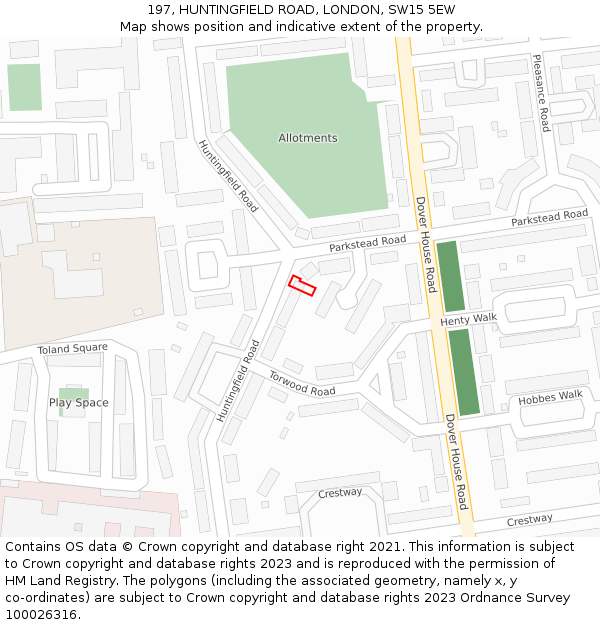 197, HUNTINGFIELD ROAD, LONDON, SW15 5EW: Location map and indicative extent of plot