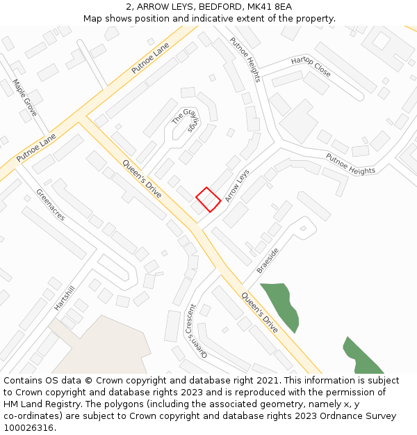 2, ARROW LEYS, BEDFORD, MK41 8EA: Location map and indicative extent of plot