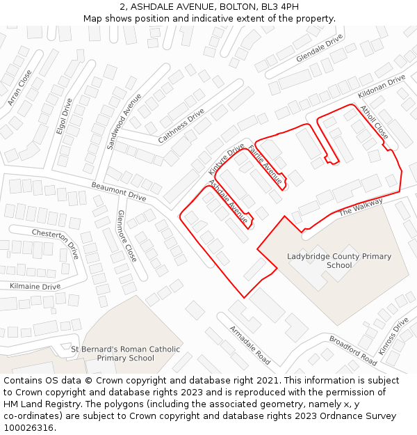 2, ASHDALE AVENUE, BOLTON, BL3 4PH: Location map and indicative extent of plot