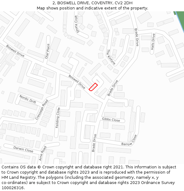 2, BOSWELL DRIVE, COVENTRY, CV2 2DH: Location map and indicative extent of plot