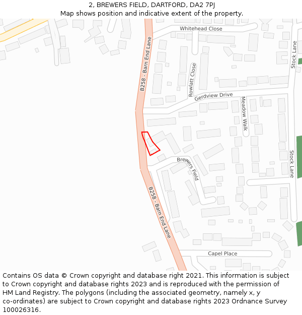 2, BREWERS FIELD, DARTFORD, DA2 7PJ: Location map and indicative extent of plot