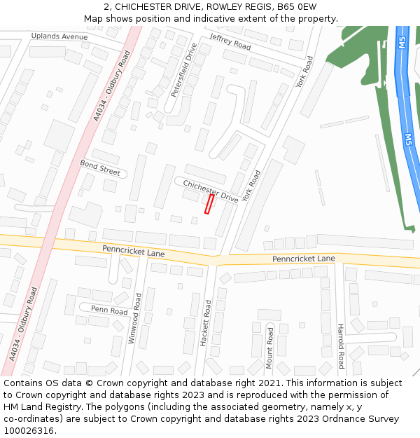 2, CHICHESTER DRIVE, ROWLEY REGIS, B65 0EW: Location map and indicative extent of plot