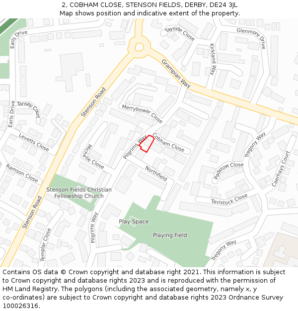 2, COBHAM CLOSE, STENSON FIELDS, DERBY, DE24 3JL: Location map and indicative extent of plot