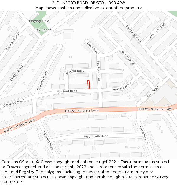 2, DUNFORD ROAD, BRISTOL, BS3 4PW: Location map and indicative extent of plot