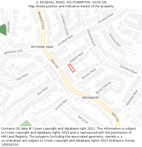 2, EDGEHILL ROAD, SOUTHAMPTON, SO18 2AJ: Location map and indicative extent of plot