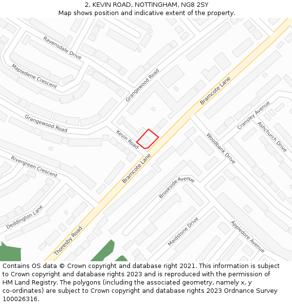 2, KEVIN ROAD, NOTTINGHAM, NG8 2SY: Location map and indicative extent of plot