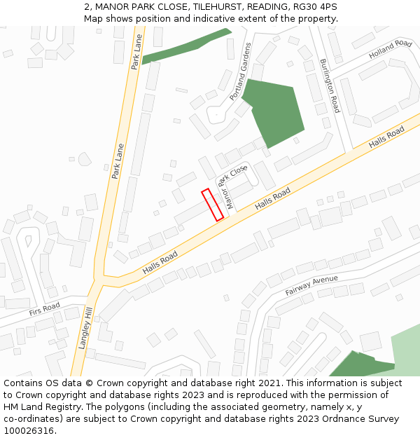 2, MANOR PARK CLOSE, TILEHURST, READING, RG30 4PS: Location map and indicative extent of plot