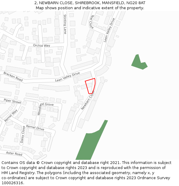 2, NEWBARN CLOSE, SHIREBROOK, MANSFIELD, NG20 8AT: Location map and indicative extent of plot