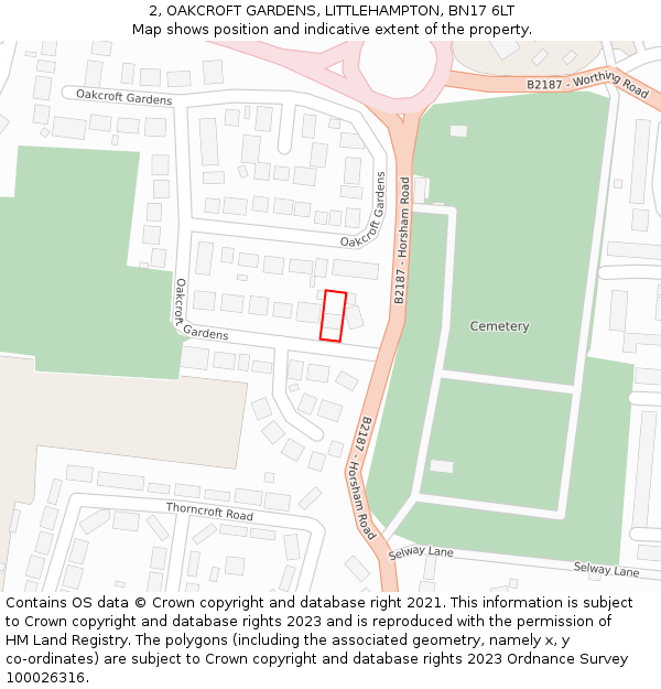 2, OAKCROFT GARDENS, LITTLEHAMPTON, BN17 6LT: Location map and indicative extent of plot