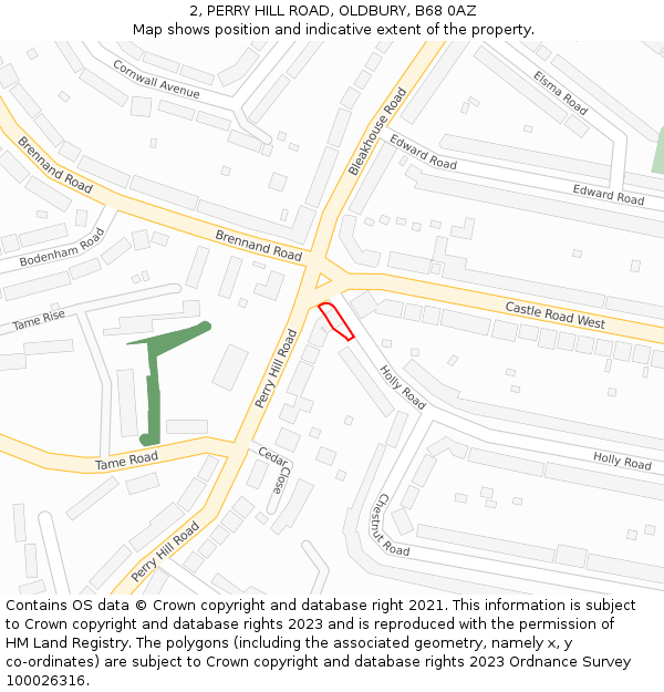 2, PERRY HILL ROAD, OLDBURY, B68 0AZ: Location map and indicative extent of plot