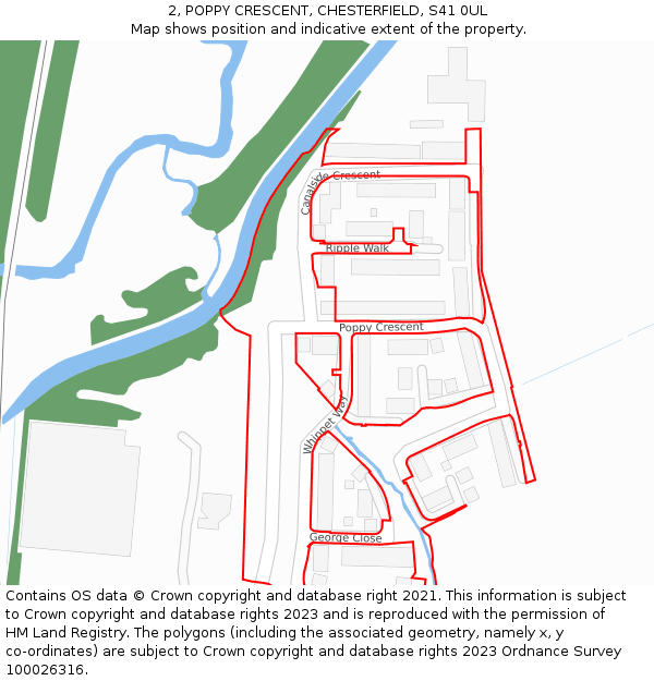 2, POPPY CRESCENT, CHESTERFIELD, S41 0UL: Location map and indicative extent of plot