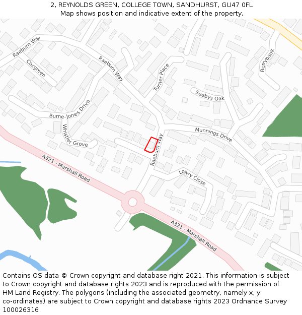 2, REYNOLDS GREEN, COLLEGE TOWN, SANDHURST, GU47 0FL: Location map and indicative extent of plot
