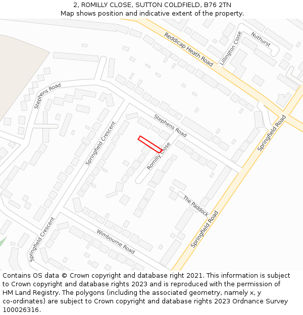 2, ROMILLY CLOSE, SUTTON COLDFIELD, B76 2TN: Location map and indicative extent of plot