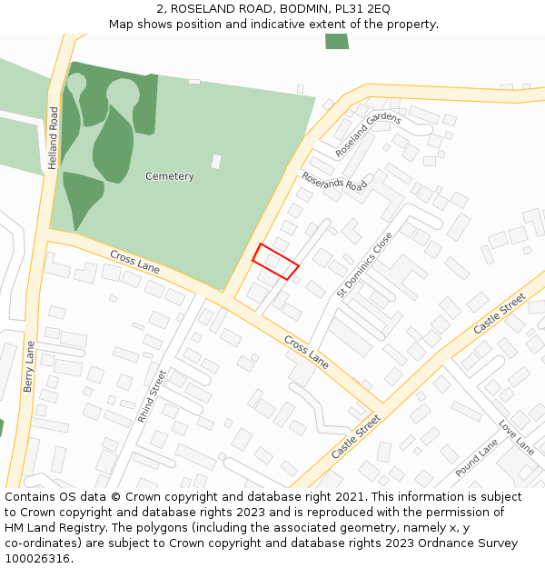 2, ROSELAND ROAD, BODMIN, PL31 2EQ: Location map and indicative extent of plot