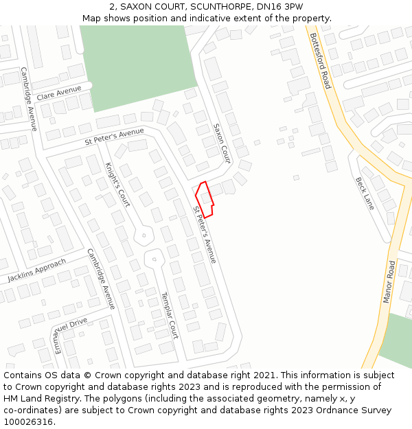 2, SAXON COURT, SCUNTHORPE, DN16 3PW: Location map and indicative extent of plot