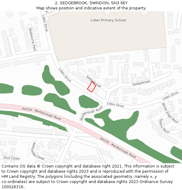 2, SEDGEBROOK, SWINDON, SN3 6EY: Location map and indicative extent of plot
