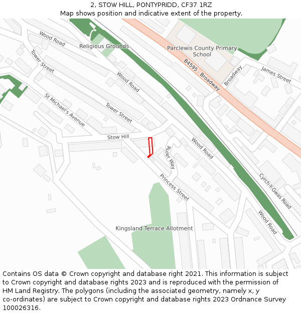 2, STOW HILL, PONTYPRIDD, CF37 1RZ: Location map and indicative extent of plot