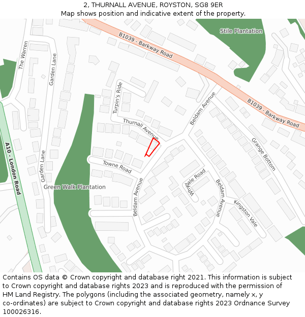 2, THURNALL AVENUE, ROYSTON, SG8 9ER: Location map and indicative extent of plot