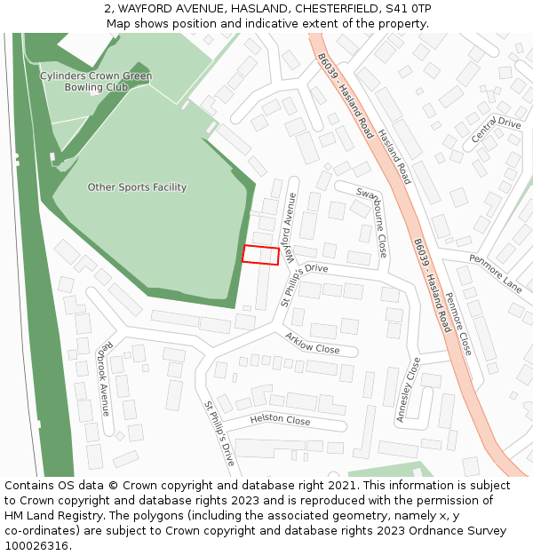 2, WAYFORD AVENUE, HASLAND, CHESTERFIELD, S41 0TP: Location map and indicative extent of plot