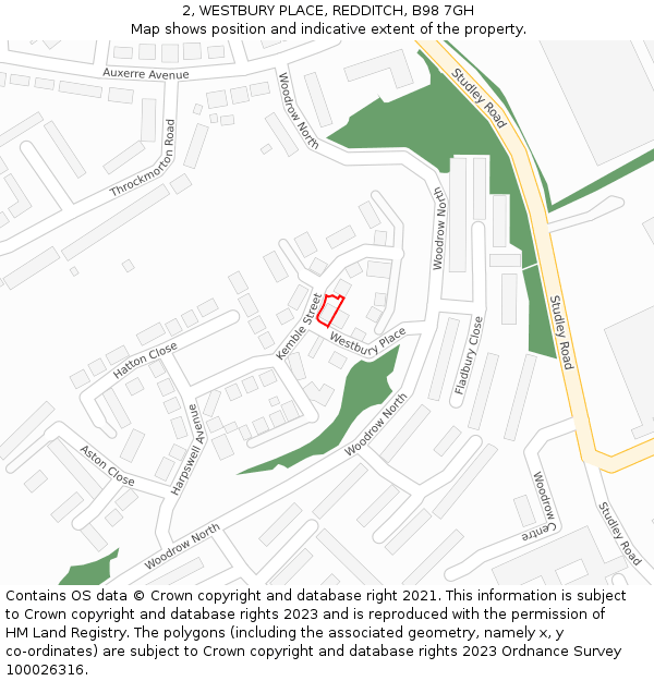2, WESTBURY PLACE, REDDITCH, B98 7GH: Location map and indicative extent of plot