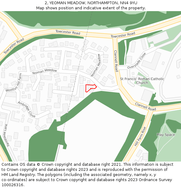 2, YEOMAN MEADOW, NORTHAMPTON, NN4 9YU: Location map and indicative extent of plot