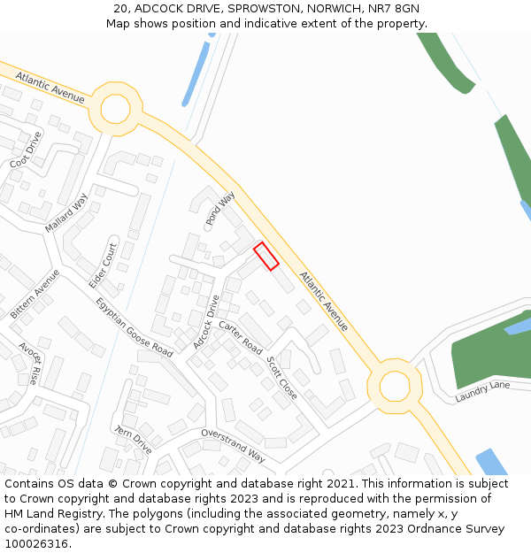 20, ADCOCK DRIVE, SPROWSTON, NORWICH, NR7 8GN: Location map and indicative extent of plot