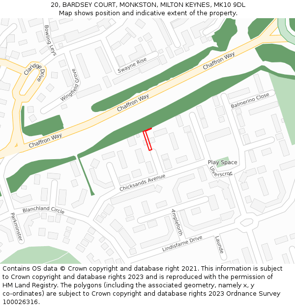 20, BARDSEY COURT, MONKSTON, MILTON KEYNES, MK10 9DL: Location map and indicative extent of plot