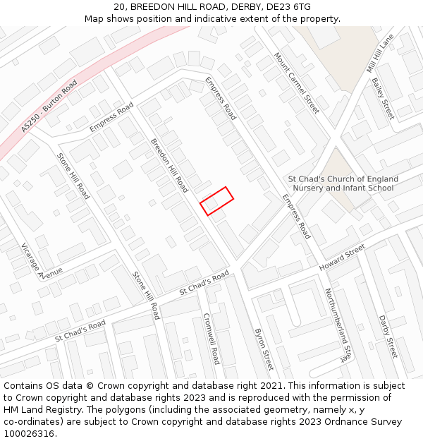 20, BREEDON HILL ROAD, DERBY, DE23 6TG: Location map and indicative extent of plot