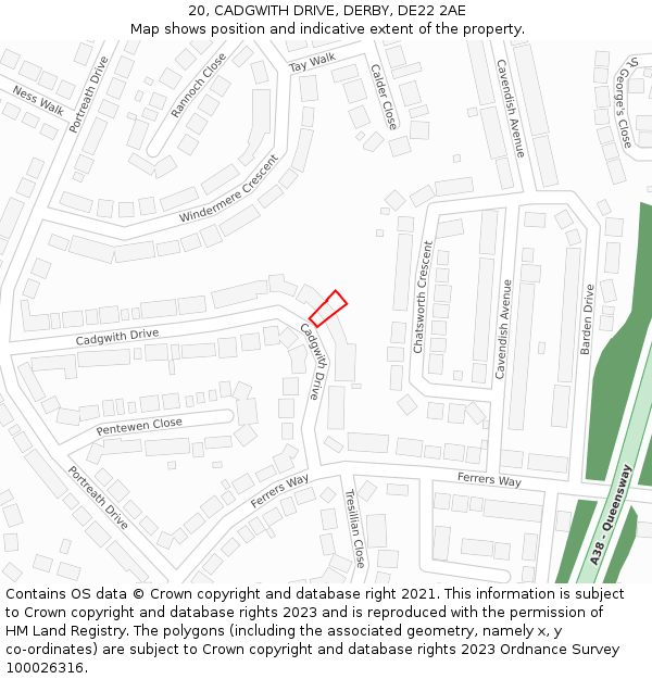 20, CADGWITH DRIVE, DERBY, DE22 2AE: Location map and indicative extent of plot