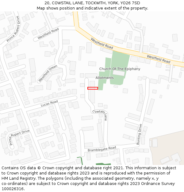 20, COWSTAIL LANE, TOCKWITH, YORK, YO26 7SD: Location map and indicative extent of plot