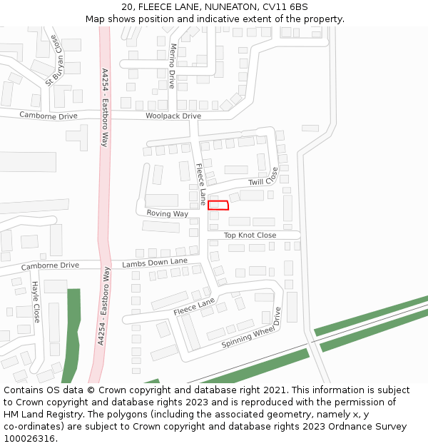 20, FLEECE LANE, NUNEATON, CV11 6BS: Location map and indicative extent of plot