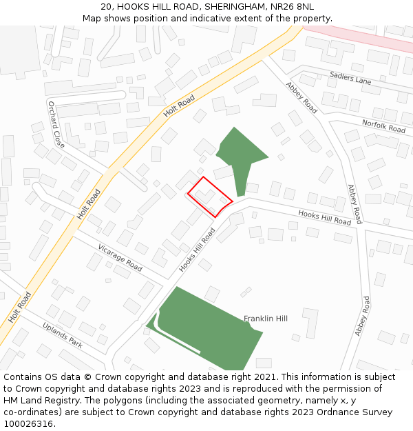 20, HOOKS HILL ROAD, SHERINGHAM, NR26 8NL: Location map and indicative extent of plot