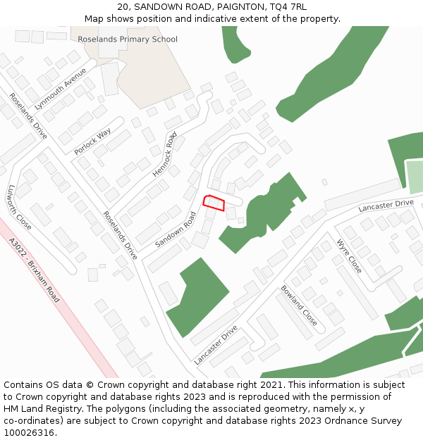 20, SANDOWN ROAD, PAIGNTON, TQ4 7RL: Location map and indicative extent of plot