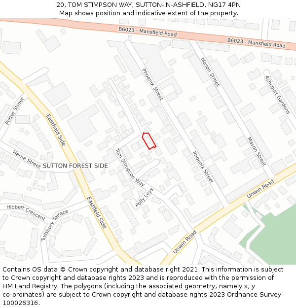 20, TOM STIMPSON WAY, SUTTON-IN-ASHFIELD, NG17 4PN: Location map and indicative extent of plot