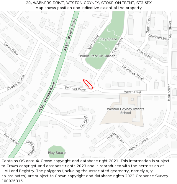 20, WARNERS DRIVE, WESTON COYNEY, STOKE-ON-TRENT, ST3 6PX: Location map and indicative extent of plot