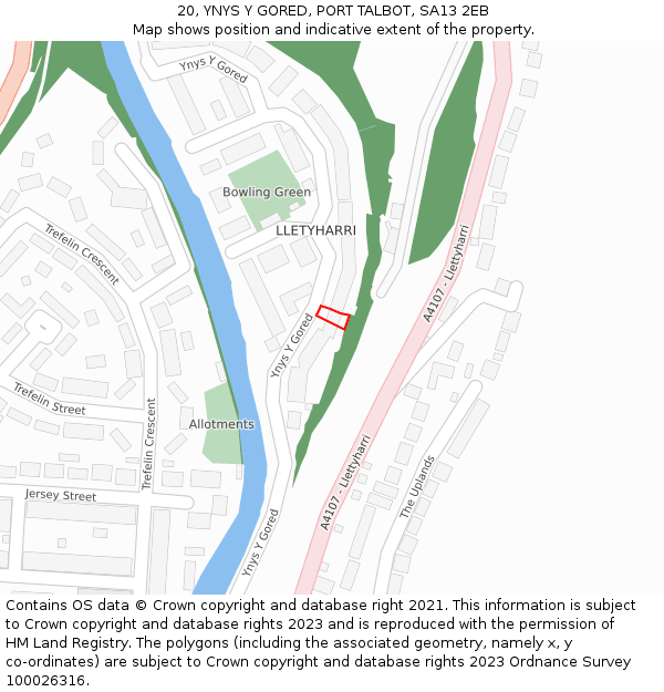 20, YNYS Y GORED, PORT TALBOT, SA13 2EB: Location map and indicative extent of plot
