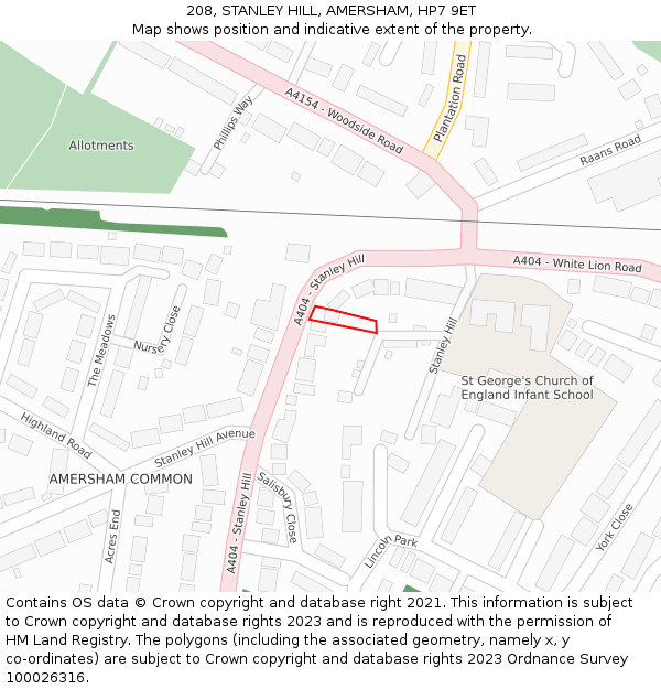 208, STANLEY HILL, AMERSHAM, HP7 9ET: Location map and indicative extent of plot
