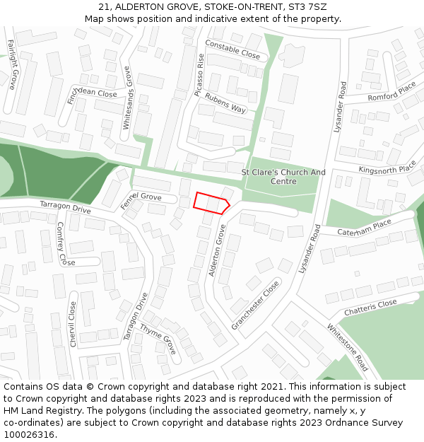 21, ALDERTON GROVE, STOKE-ON-TRENT, ST3 7SZ: Location map and indicative extent of plot