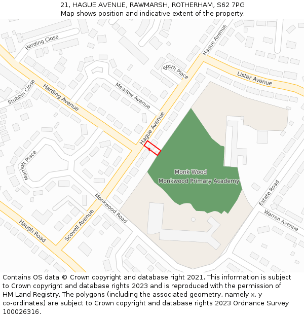 21, HAGUE AVENUE, RAWMARSH, ROTHERHAM, S62 7PG: Location map and indicative extent of plot