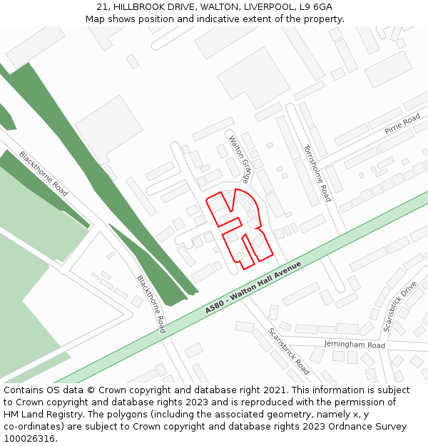 21, HILLBROOK DRIVE, WALTON, LIVERPOOL, L9 6GA: Location map and indicative extent of plot