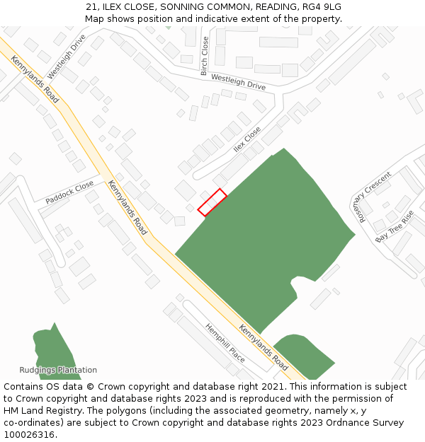 21, ILEX CLOSE, SONNING COMMON, READING, RG4 9LG: Location map and indicative extent of plot