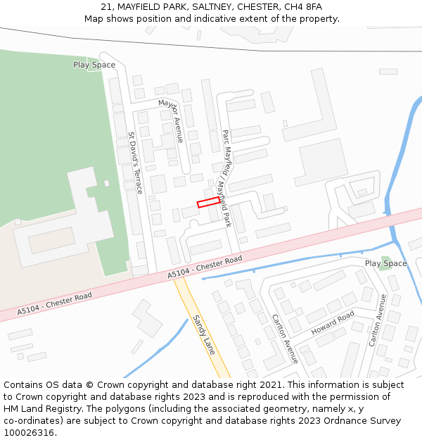 21, MAYFIELD PARK, SALTNEY, CHESTER, CH4 8FA: Location map and indicative extent of plot