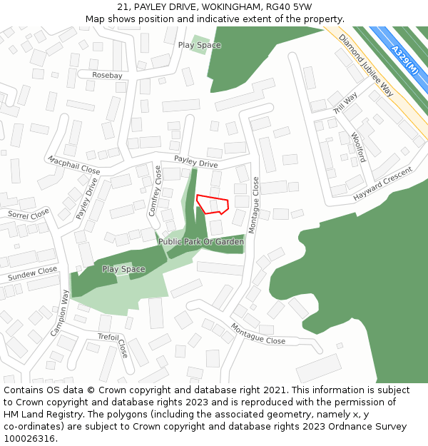 21, PAYLEY DRIVE, WOKINGHAM, RG40 5YW: Location map and indicative extent of plot