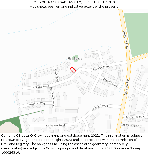 21, POLLARDS ROAD, ANSTEY, LEICESTER, LE7 7UG: Location map and indicative extent of plot