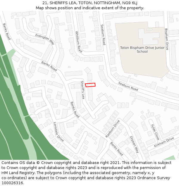21, SHERIFFS LEA, TOTON, NOTTINGHAM, NG9 6LJ: Location map and indicative extent of plot