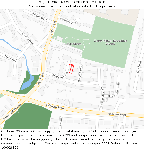 21, THE ORCHARDS, CAMBRIDGE, CB1 9HD: Location map and indicative extent of plot